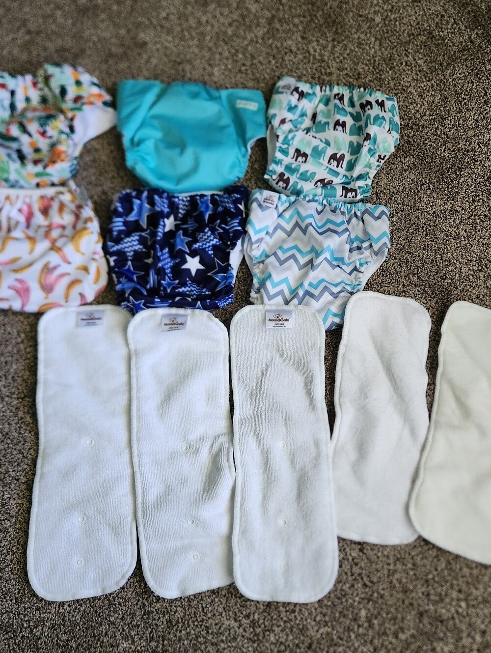 Reusable Pocket Cloth Diapers Lot 6 w/5 Inserts One Size Multicolor Clean